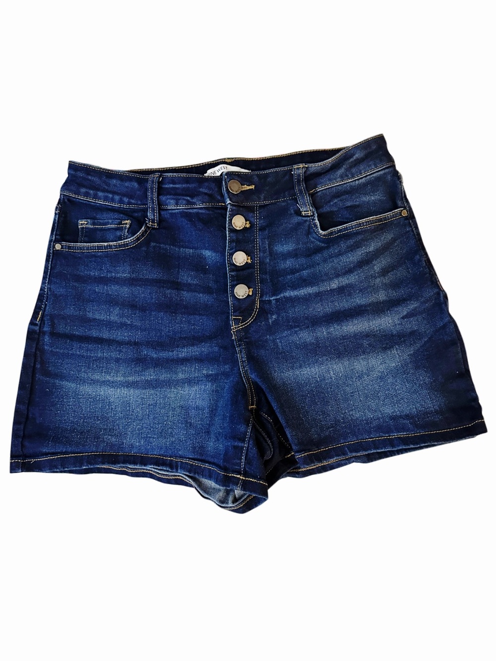 Nine West High Rise Button Fly Denim Shorts Size 10 Dark Wash Stretch